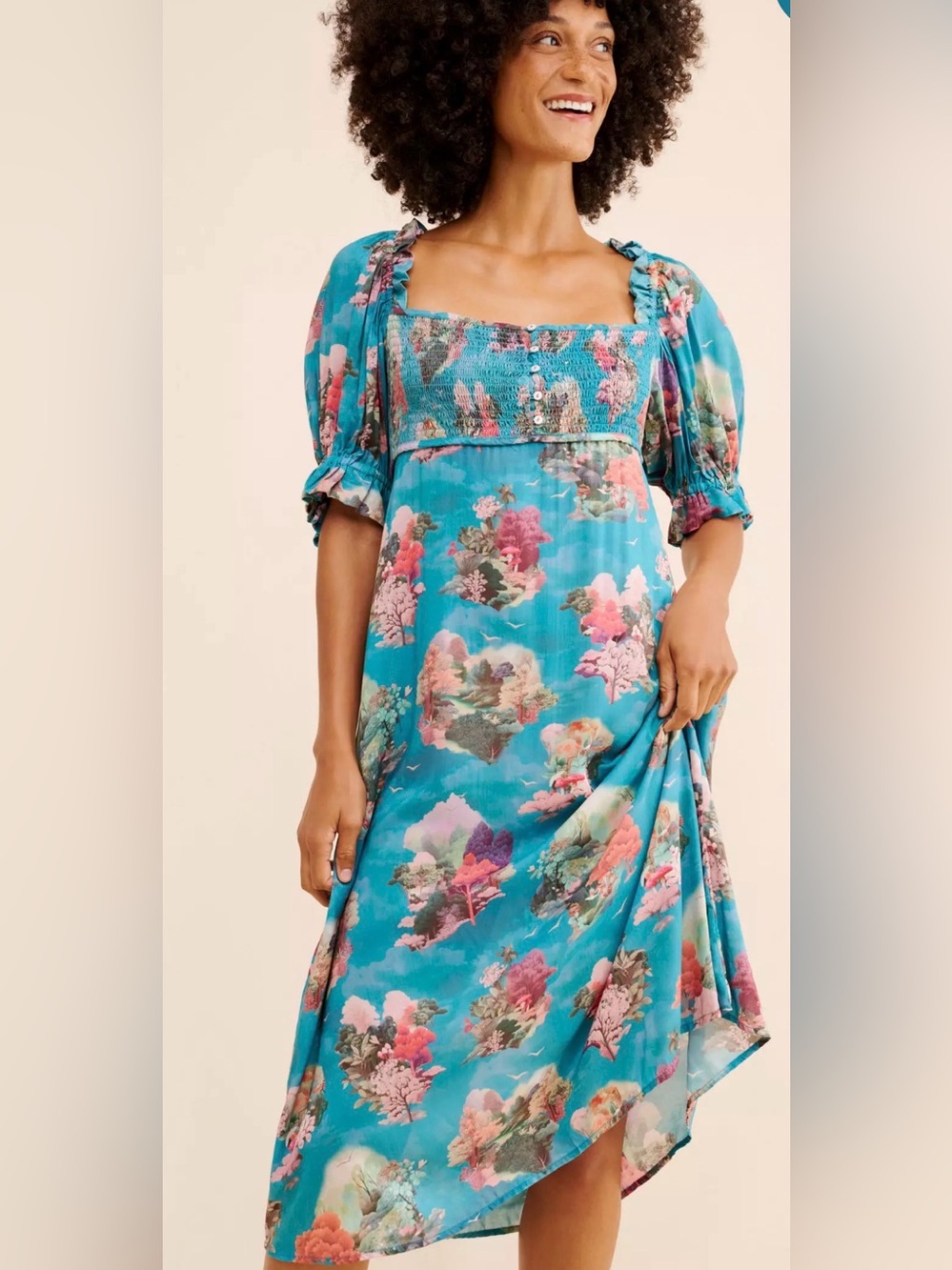 Anthropologie Floral Square Neck Midi Dress XXS NWT $110 Mushrooms 🍄 Fairycore